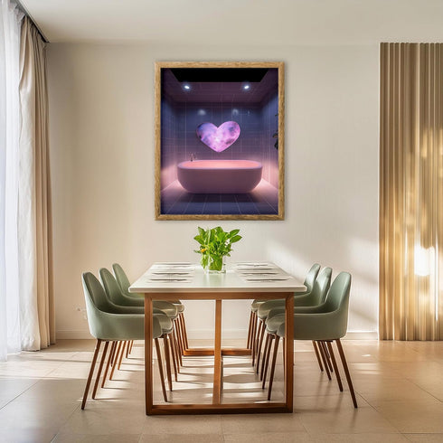 Posterizer 1 pcs-dreamy pink and purple bathroom with heart light-Bathroom Restroom Art-Gift for Men Women Teens- Bathroom, restroom Decor- unfram...